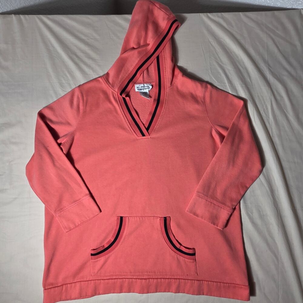 All American Comfort V-Neck Hooded Pullover - Women's 1X - Coral